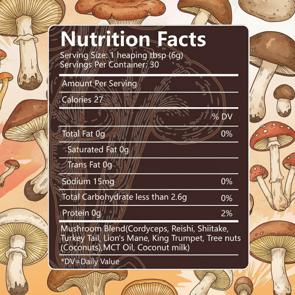 Shroomsy Mushroom Coffee nutrition facts label